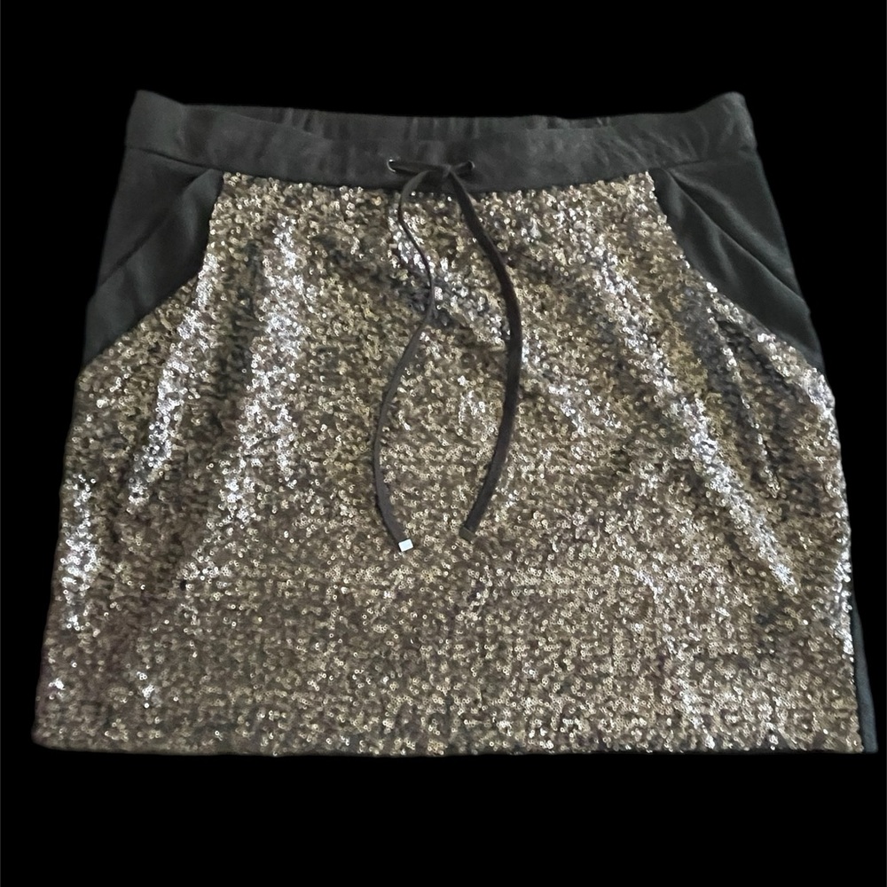 Ann Taylor XL tie waist sequin silver skirt Sz XL